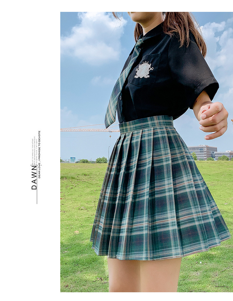 JK Plaid Pleated Skirt for Women, High Waist Japanese School Uniform Style Midi Skirt