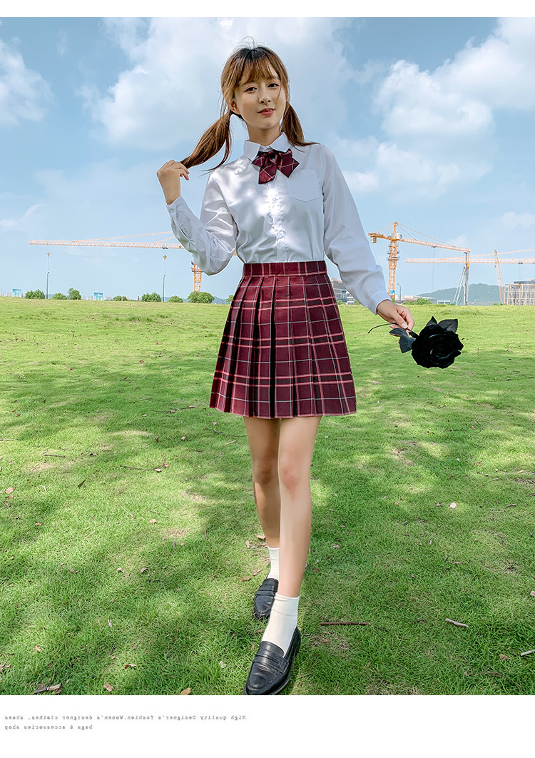 JK Plaid Pleated Skirt for Women, High Waist Japanese School Uniform Style Midi Skirt