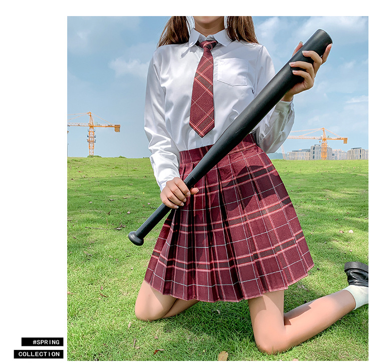 JK Plaid Pleated Skirt for Women, High Waist Japanese School Uniform Style Midi Skirt