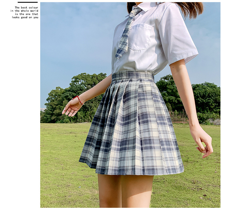JK Plaid Pleated Skirt for Women, High Waist Japanese School Uniform Style Midi Skirt