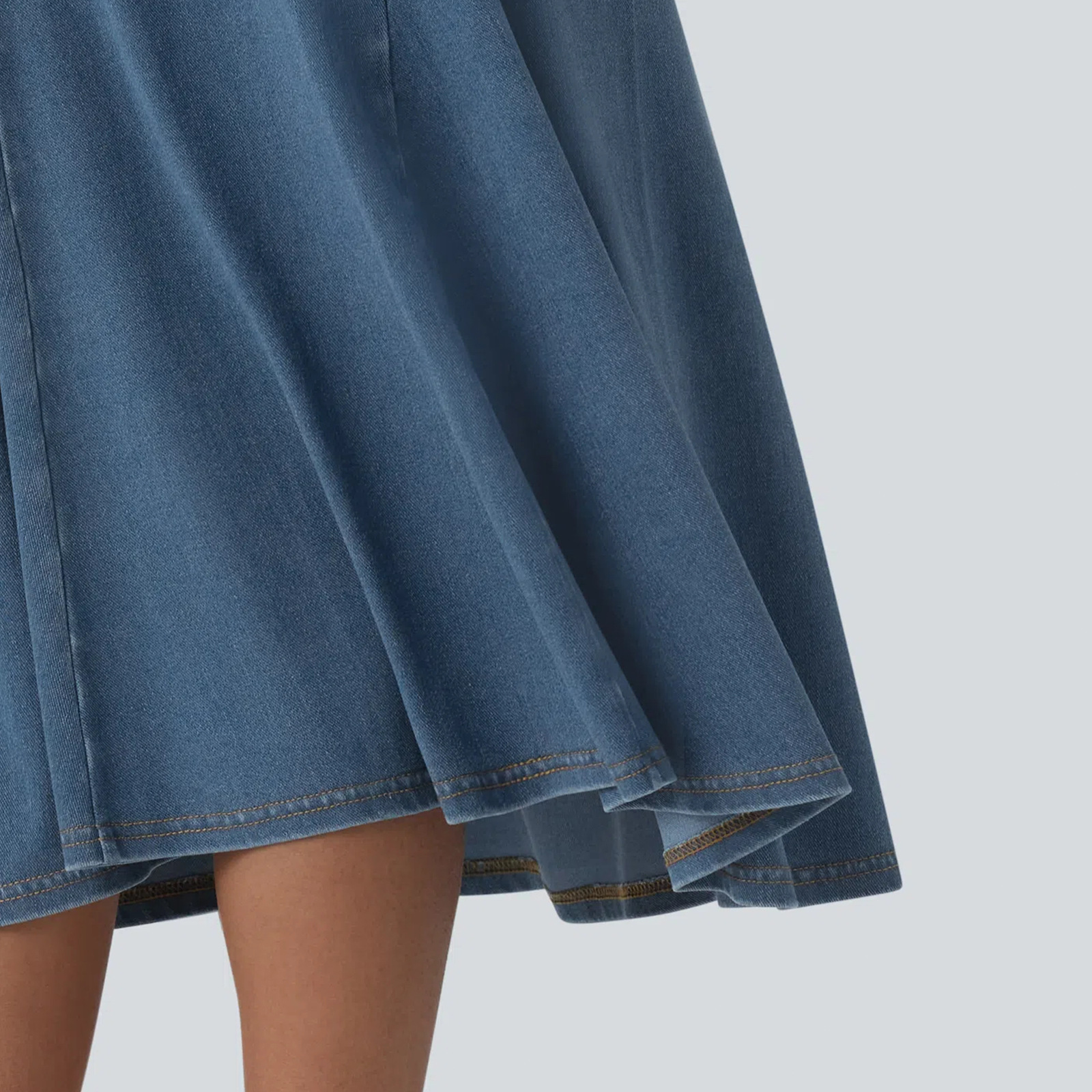 Women Soft Stretch Denim A-Line Midi Skirt, High Waist Casual Skirt for Travel and Daily Wear
