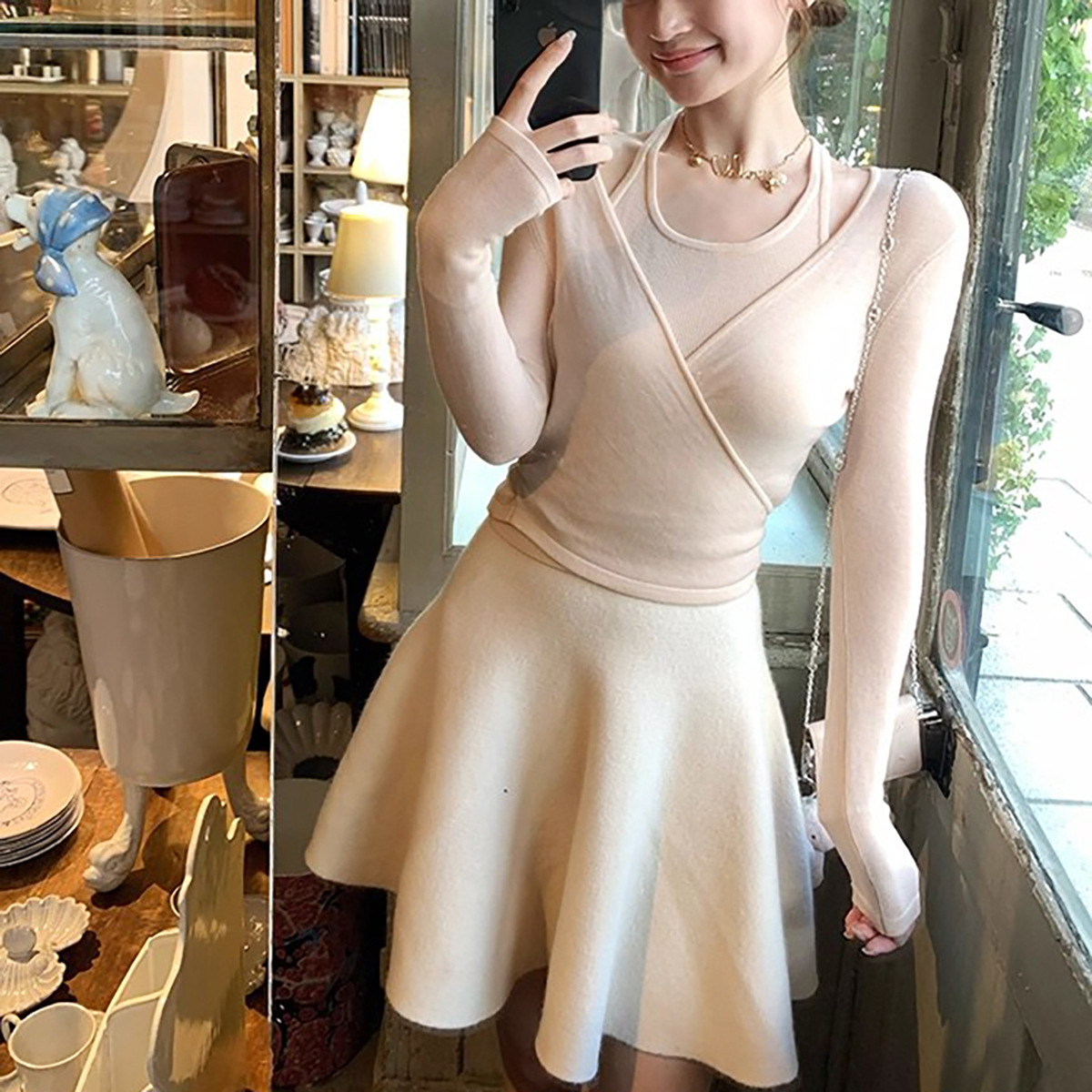Women Wool A-Line Mini Skirt, Pleated Hepburn Style Commuter Skirt for Fall Winter