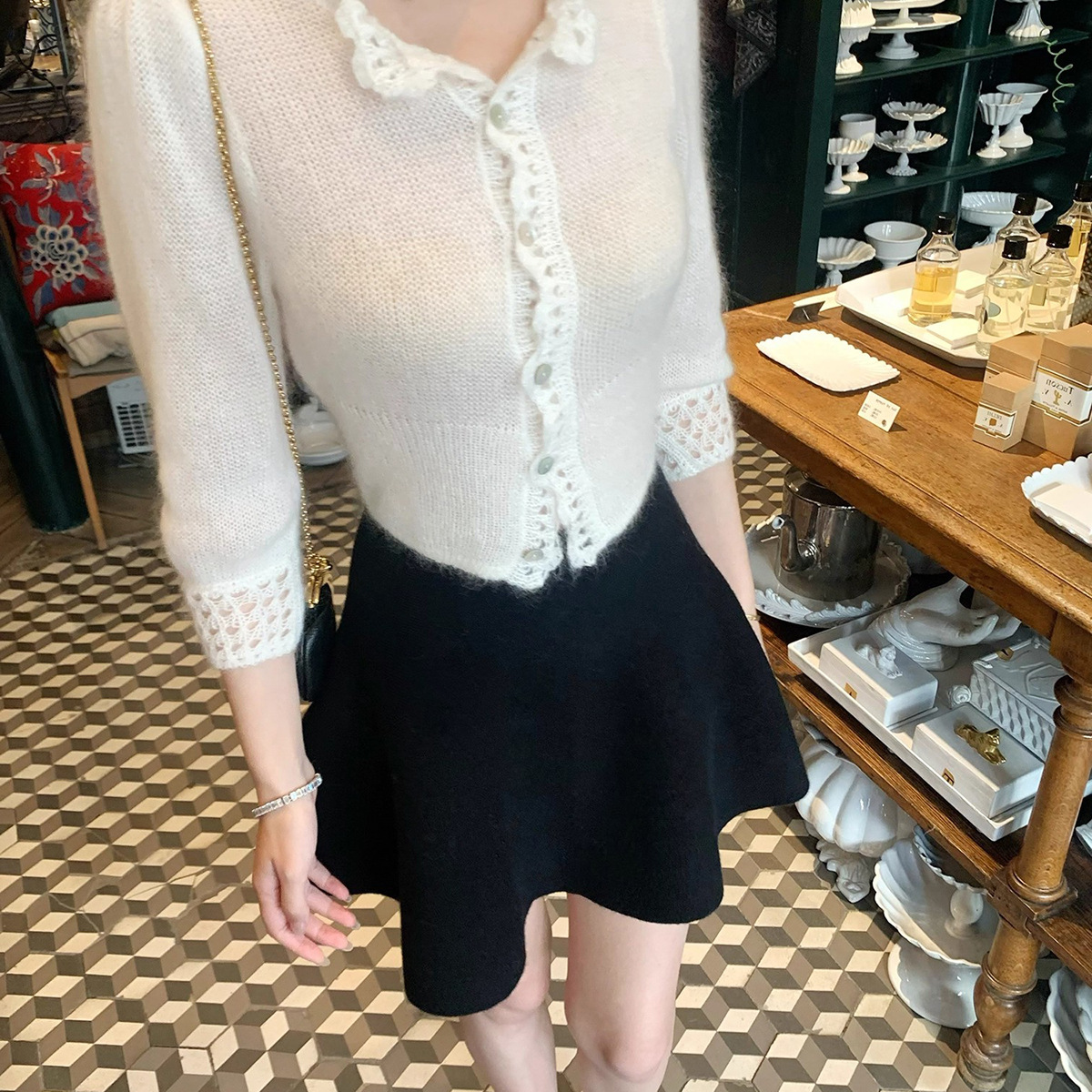 Women Wool A-Line Mini Skirt, Pleated Hepburn Style Commuter Skirt for Fall Winter