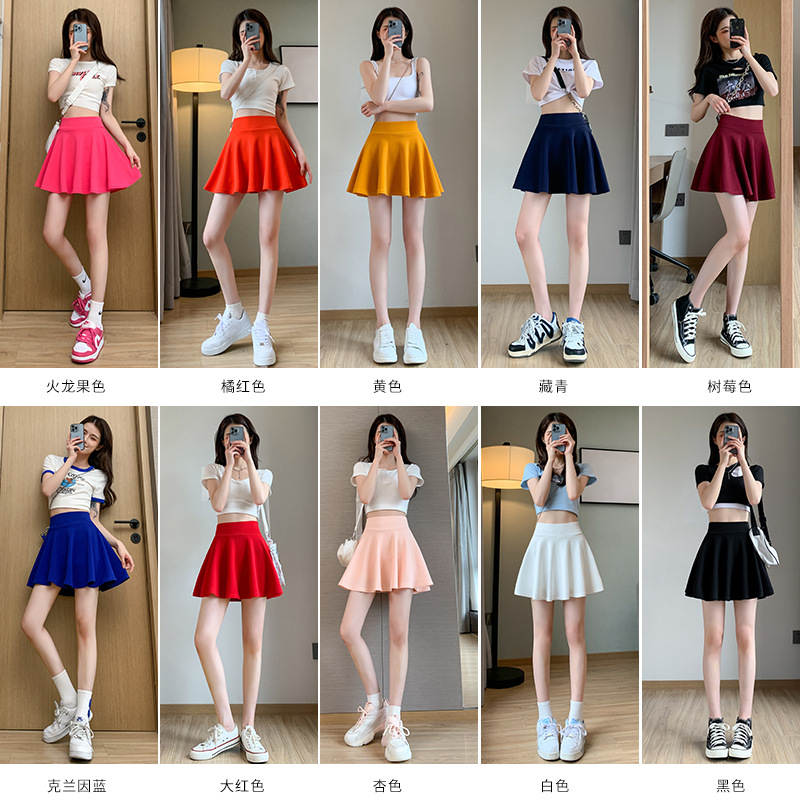 Skirt mini berlipat warna putih untuk wanita, skirt gelembung gaya A-line pinggang tinggi, gaya preppy yang manis.