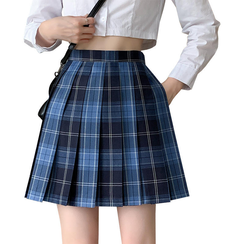 JK Pleated Plaid A-Line Mini Skirt, High Waist Preppy Style School Skirt for Women