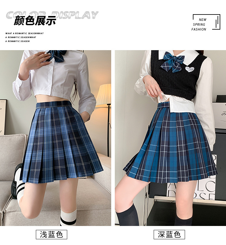JK Pleated Plaid A-Line Mini Skirt, High Waist Preppy Style School Skirt for Women
