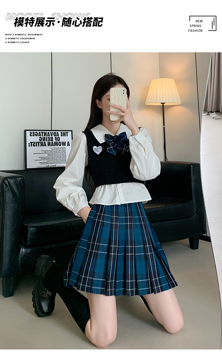 JK Pleated Plaid A-Line Mini Skirt, High Waist Preppy Style School Skirt for Women