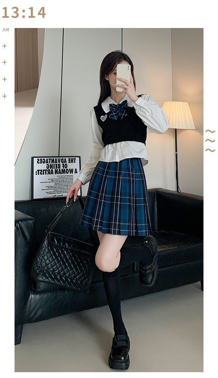 JK Pleated Plaid A-Line Mini Skirt, High Waist Preppy Style School Skirt for Women