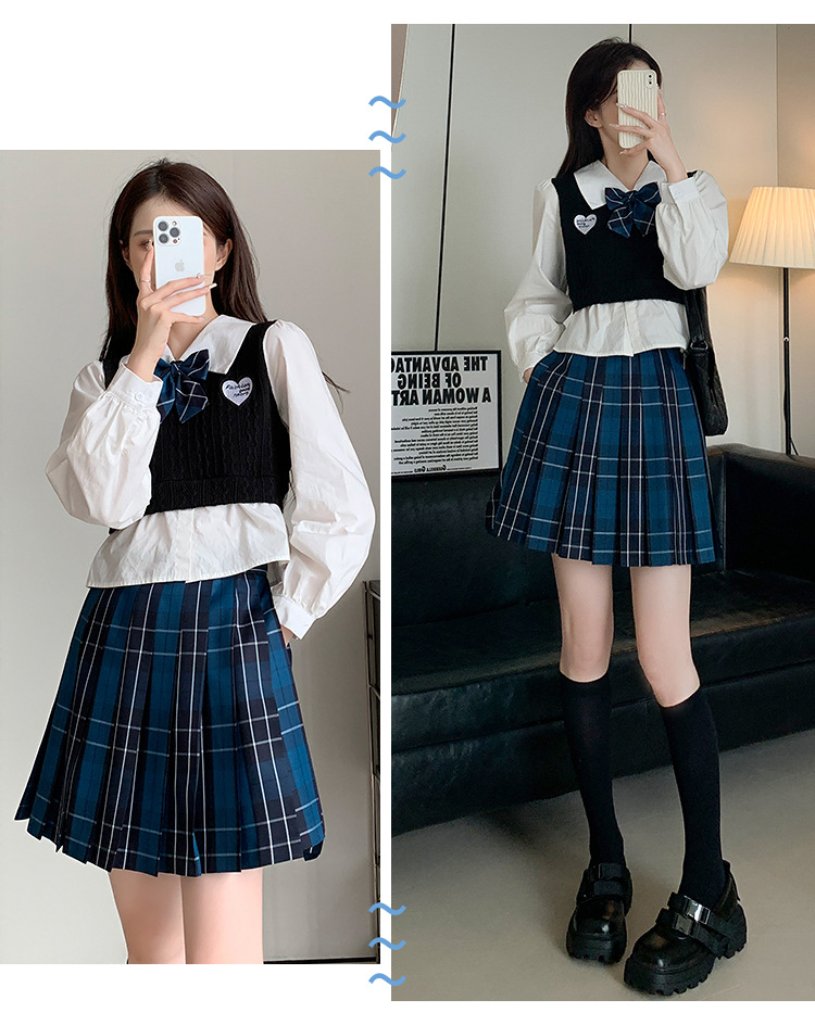 JK Pleated Plaid A-Line Mini Skirt, High Waist Preppy Style School Skirt for Women