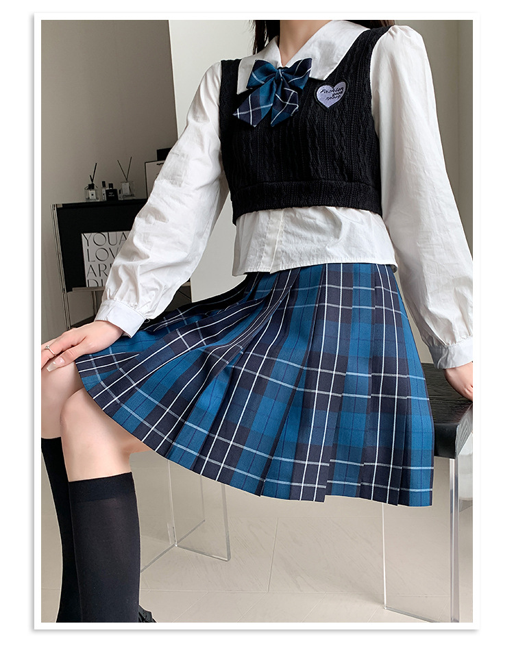 JK Pleated Plaid A-Line Mini Skirt, High Waist Preppy Style School Skirt for Women