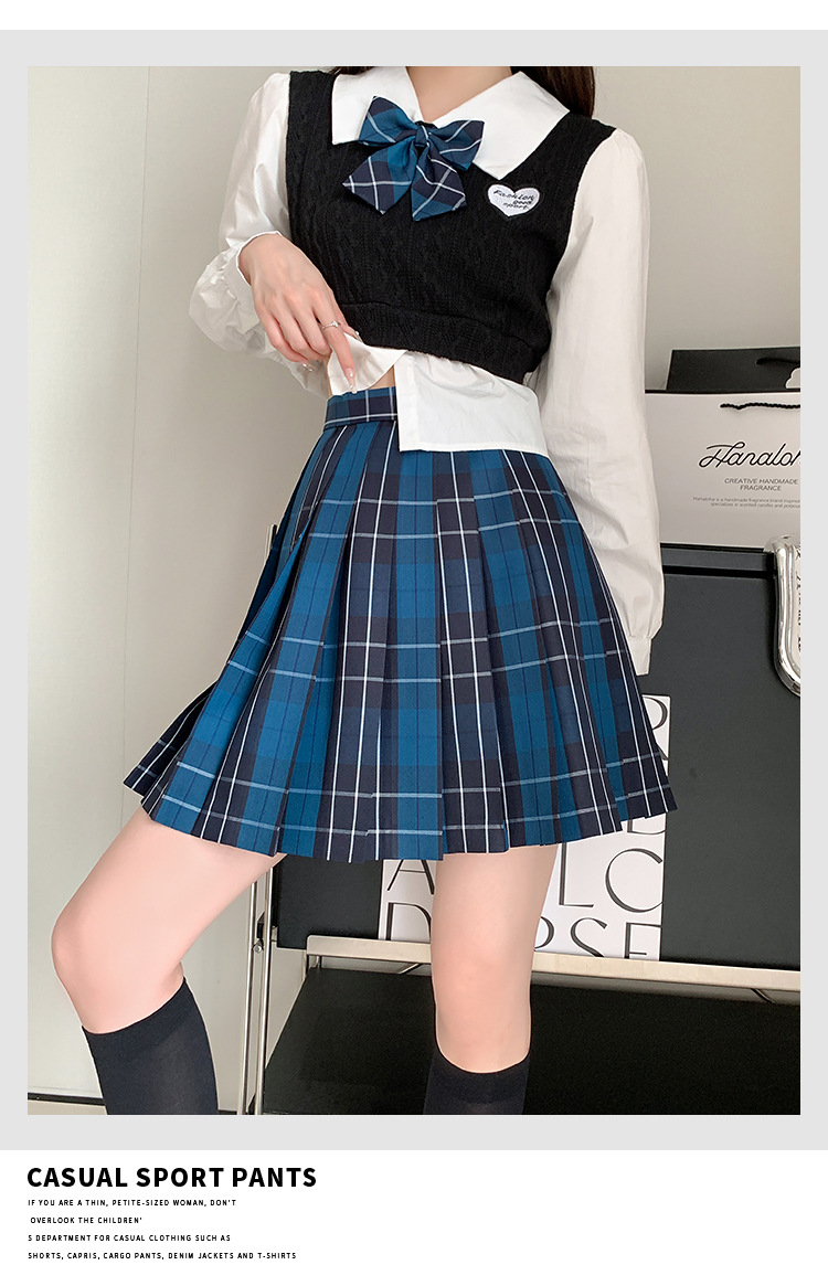 JK Pleated Plaid A-Line Mini Skirt, High Waist Preppy Style School Skirt for Women