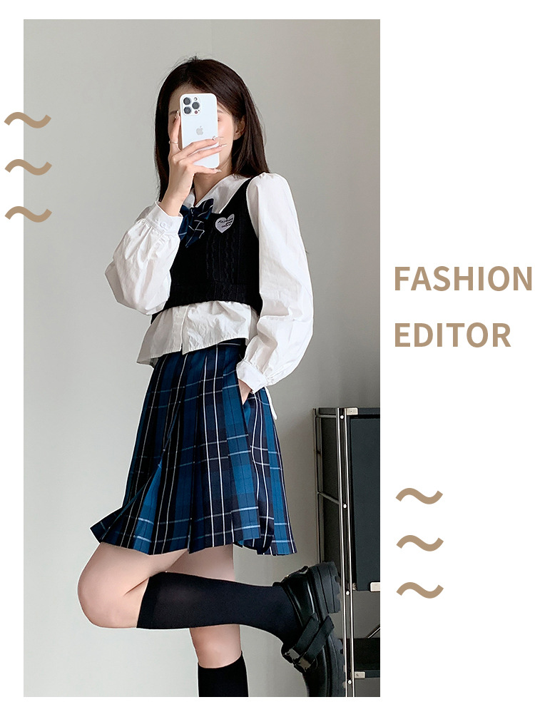 JK Pleated Plaid A-Line Mini Skirt, High Waist Preppy Style School Skirt for Women