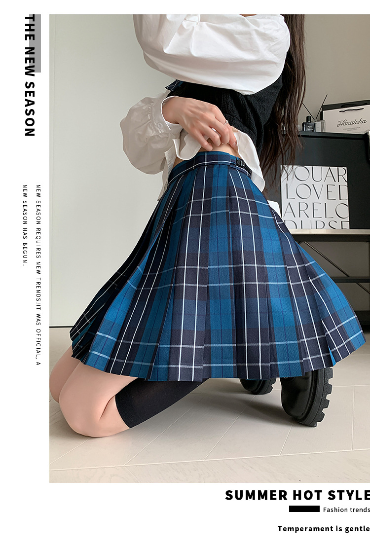 JK Pleated Plaid A-Line Mini Skirt, High Waist Preppy Style School Skirt for Women