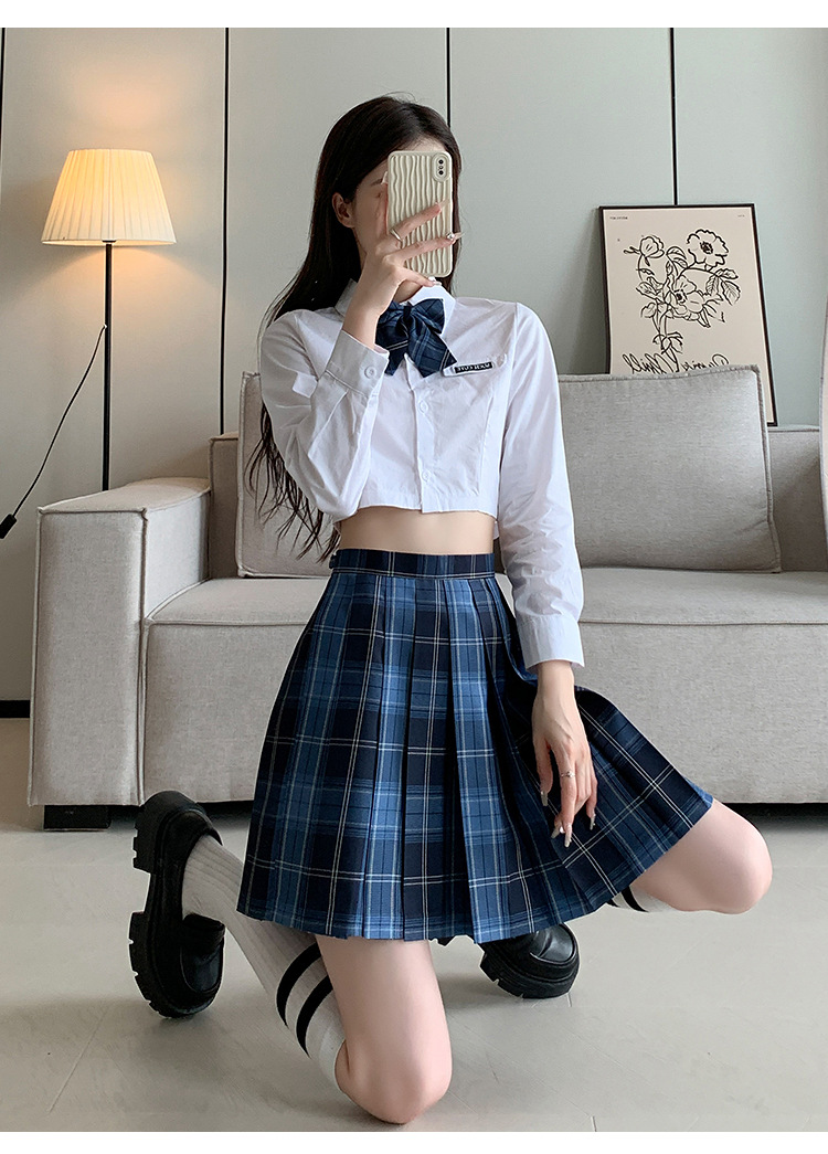 JK Pleated Plaid A-Line Mini Skirt, High Waist Preppy Style School Skirt for Women