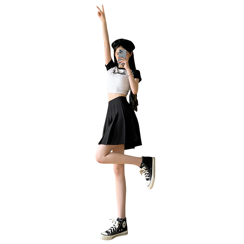 Black Pleated Mini Skirt for Women with Pockets, High Waist A-Line Short Skirt
