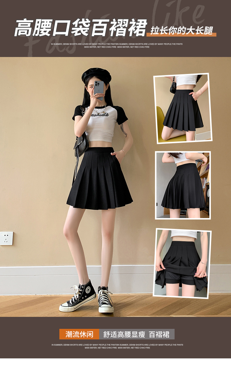 Black Pleated Mini Skirt for Women with Pockets, High Waist A-Line Short Skirt