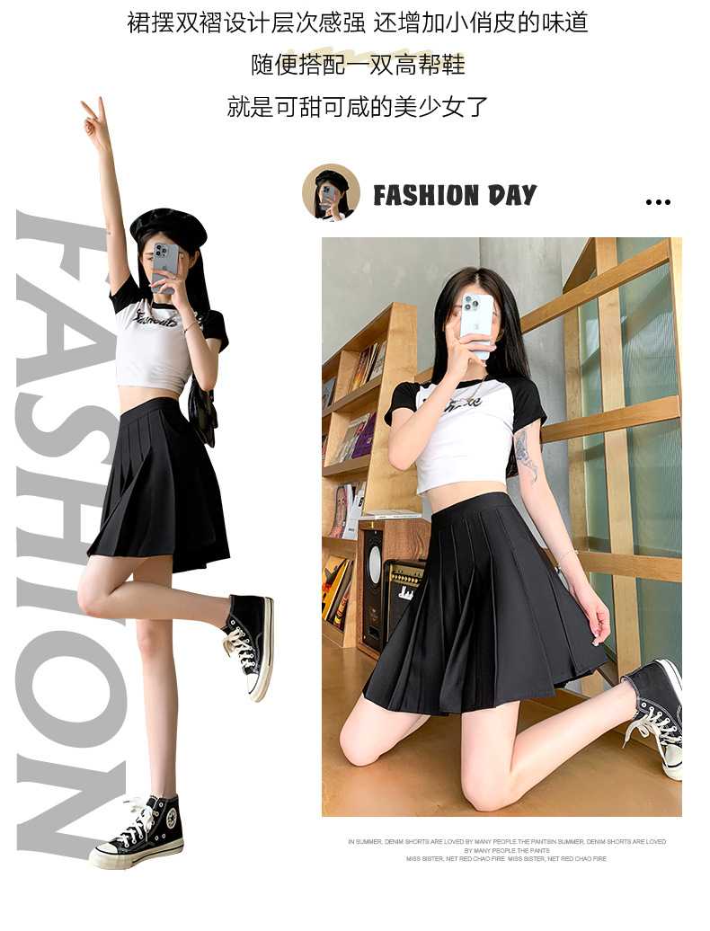 Black Pleated Mini Skirt for Women with Pockets, High Waist A-Line Short Skirt