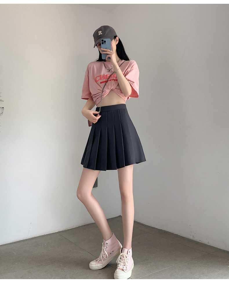 Black Pleated Mini Skirt for Women with Pockets, High Waist A-Line Short Skirt