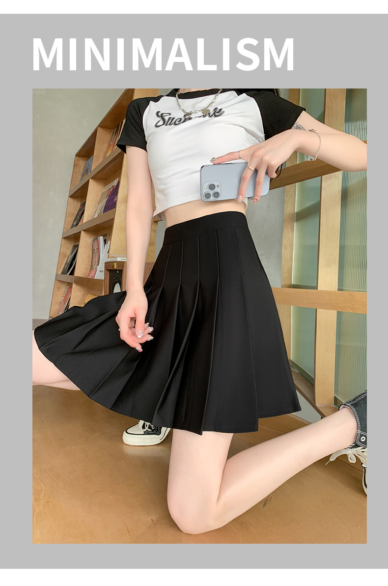 Black Pleated Mini Skirt for Women with Pockets, High Waist A-Line Short Skirt
