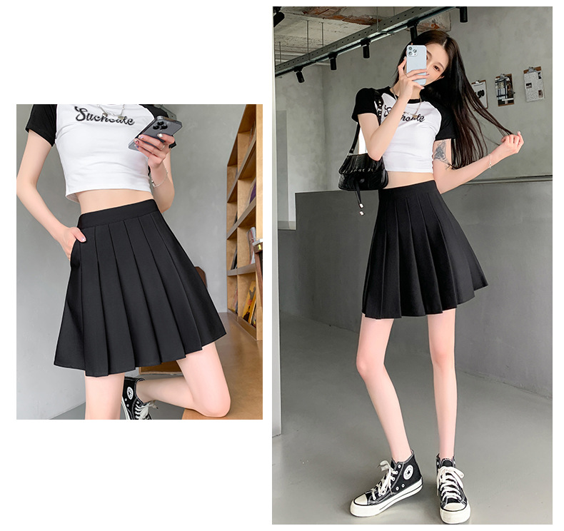 Black Pleated Mini Skirt for Women with Pockets, High Waist A-Line Short Skirt