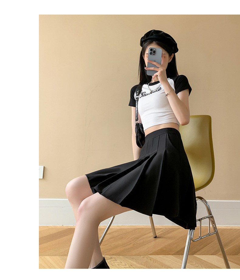 Black Pleated Mini Skirt for Women with Pockets, High Waist A-Line Short Skirt