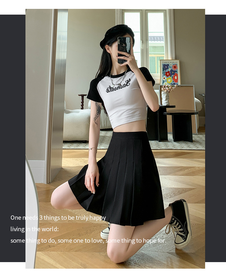 Black Pleated Mini Skirt for Women with Pockets, High Waist A-Line Short Skirt