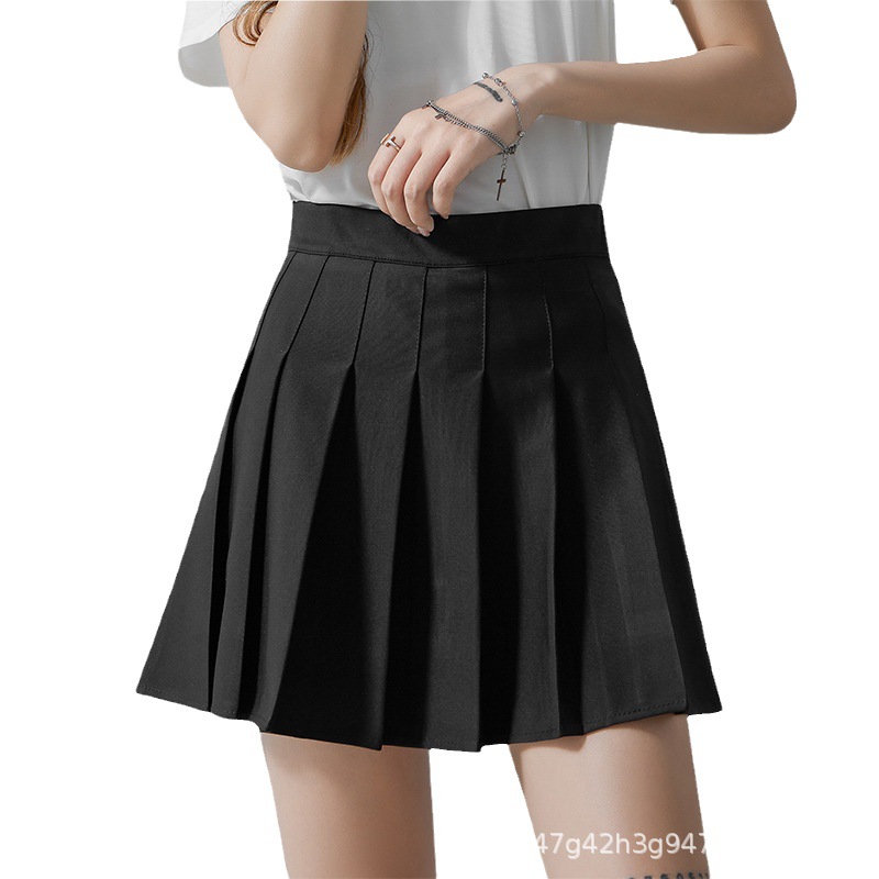 Women High Waist A-Line Mini Skirt, Elastic Waist Pleated Solid Color Polyester Skirt