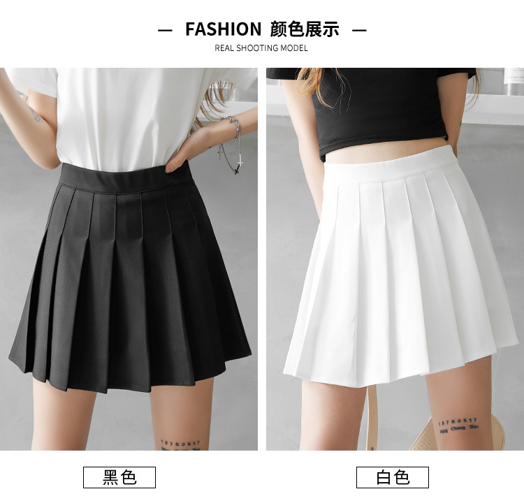 Women High Waist A-Line Mini Skirt, Elastic Waist Pleated Solid Color Polyester Skirt