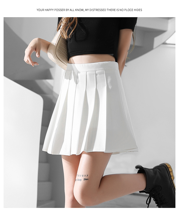 Women High Waist A-Line Mini Skirt, Elastic Waist Pleated Solid Color Polyester Skirt