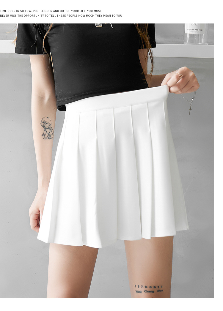 Women High Waist A-Line Mini Skirt, Elastic Waist Pleated Solid Color Polyester Skirt