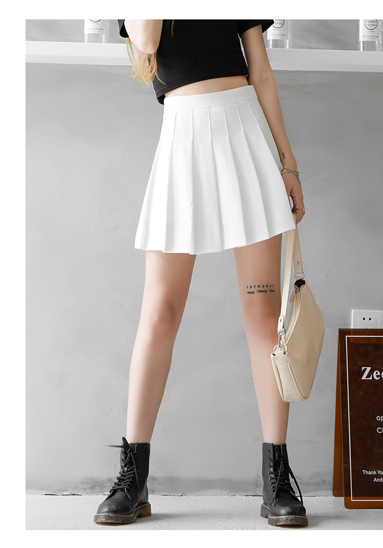 Women High Waist A-Line Mini Skirt, Elastic Waist Pleated Solid Color Polyester Skirt