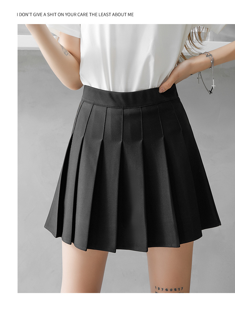 Women High Waist A-Line Mini Skirt, Elastic Waist Pleated Solid Color Polyester Skirt