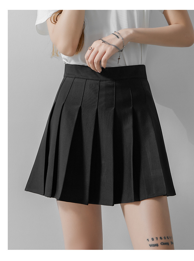 Women High Waist A-Line Mini Skirt, Elastic Waist Pleated Solid Color Polyester Skirt