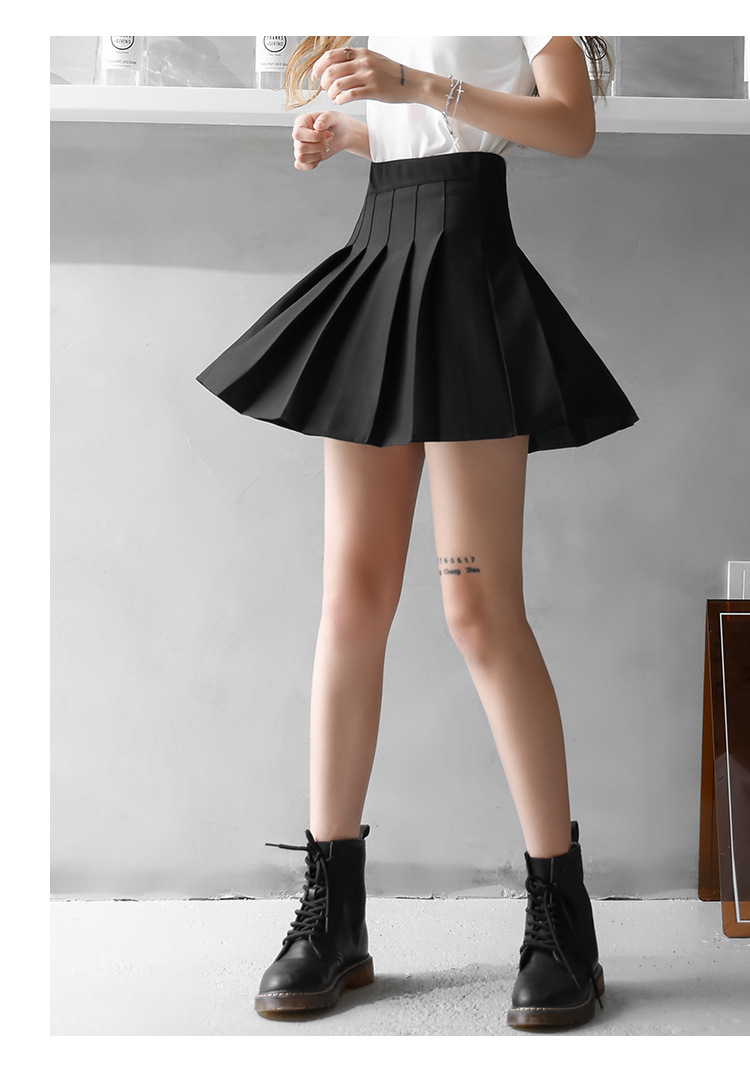 Women High Waist A-Line Mini Skirt, Elastic Waist Pleated Solid Color Polyester Skirt