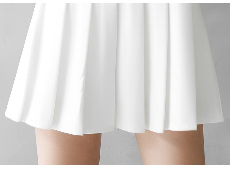 Women High Waist A-Line Mini Skirt, Elastic Waist Pleated Solid Color Polyester Skirt