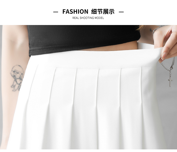 Women High Waist A-Line Mini Skirt, Elastic Waist Pleated Solid Color Polyester Skirt
