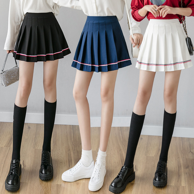 Women Pleated Mini Skirt with Colorful Stripes, High Waist A-Line Short Skirt for Students