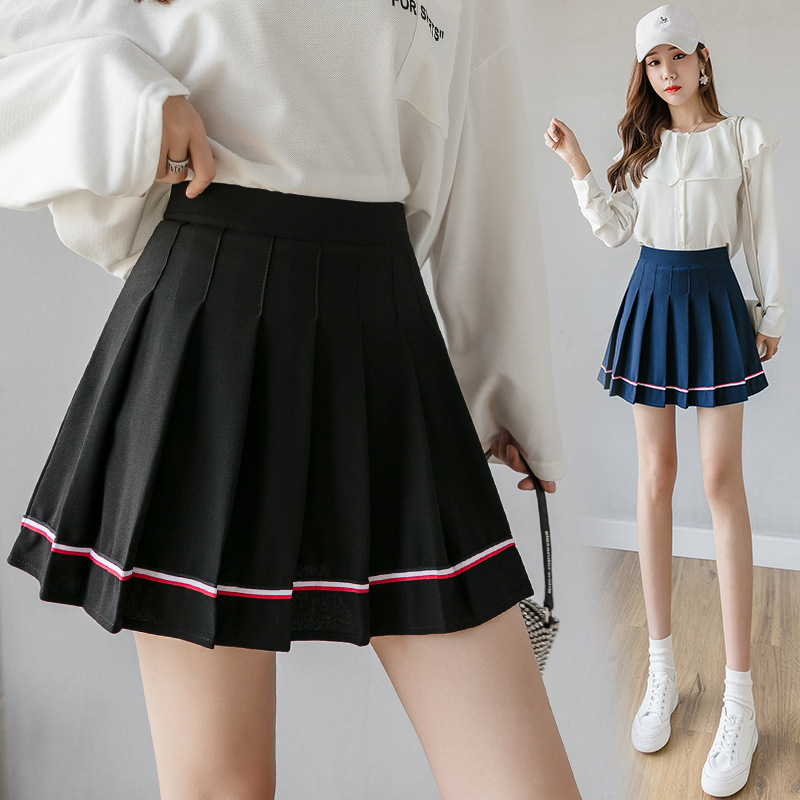 Women Pleated Mini Skirt with Colorful Stripes, High Waist A-Line Short Skirt for Students