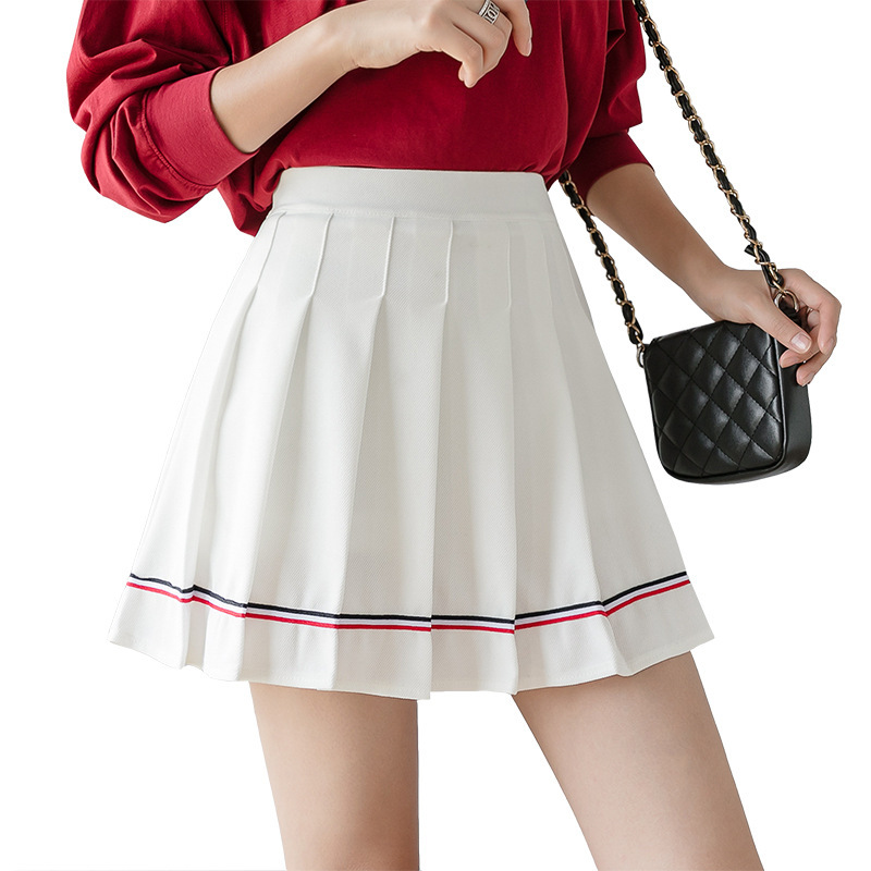 Women Pleated Mini Skirt with Colorful Stripes, High Waist A-Line Short Skirt for Students