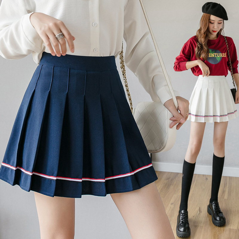 Women Pleated Mini Skirt with Colorful Stripes, High Waist A-Line Short Skirt for Students