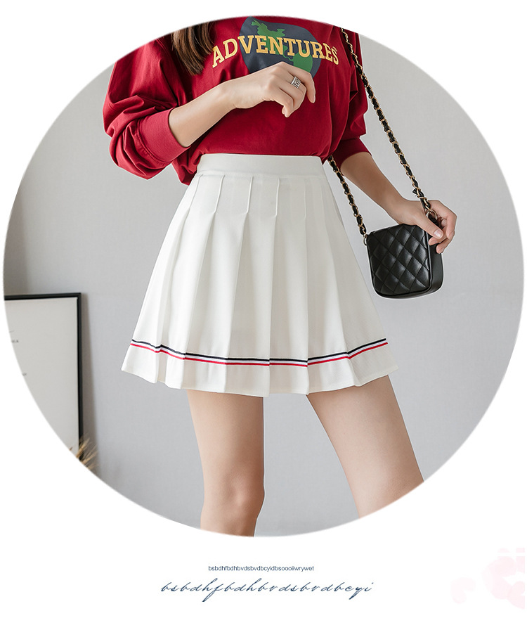 Women Pleated Mini Skirt with Colorful Stripes, High Waist A-Line Short Skirt for Students