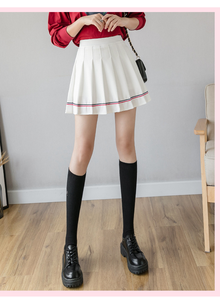 Women Pleated Mini Skirt with Colorful Stripes, High Waist A-Line Short Skirt for Students
