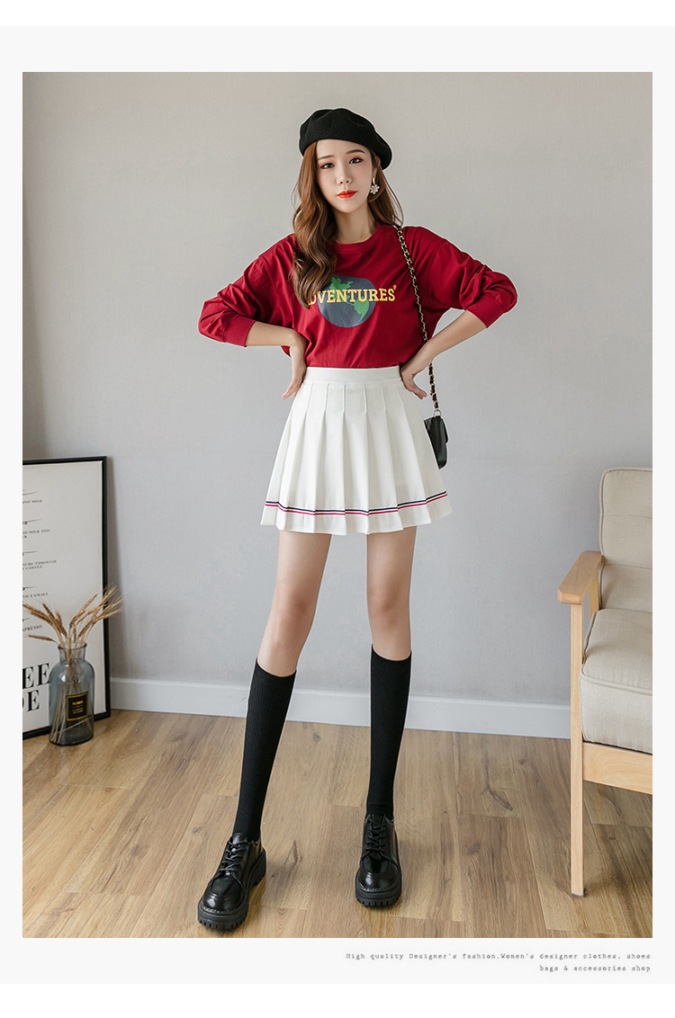 Women Pleated Mini Skirt with Colorful Stripes, High Waist A-Line Short Skirt for Students