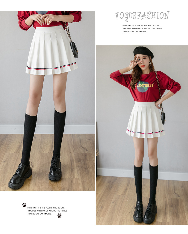 Women Pleated Mini Skirt with Colorful Stripes, High Waist A-Line Short Skirt for Students