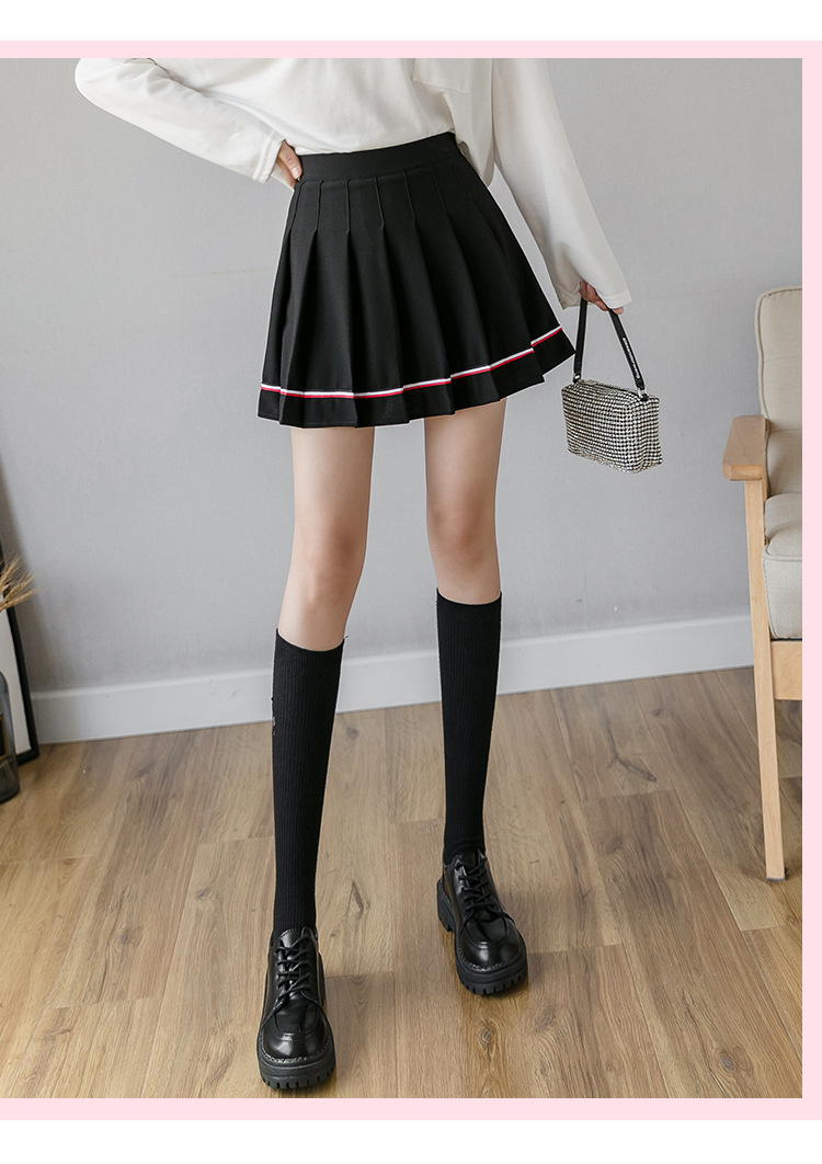 Women Pleated Mini Skirt with Colorful Stripes, High Waist A-Line Short Skirt for Students