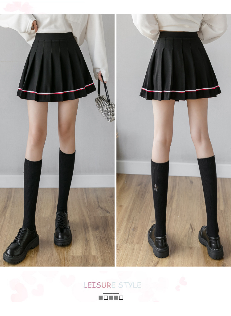 Women Pleated Mini Skirt with Colorful Stripes, High Waist A-Line Short Skirt for Students