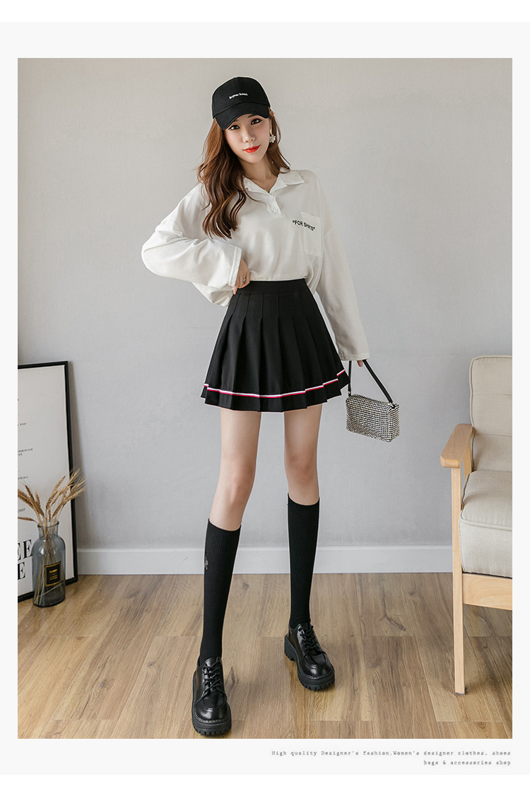 Women Pleated Mini Skirt with Colorful Stripes, High Waist A-Line Short Skirt for Students