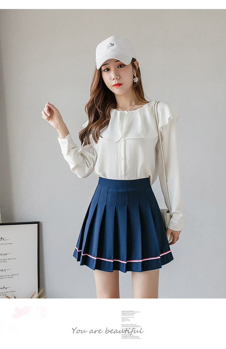 Women Pleated Mini Skirt with Colorful Stripes, High Waist A-Line Short Skirt for Students