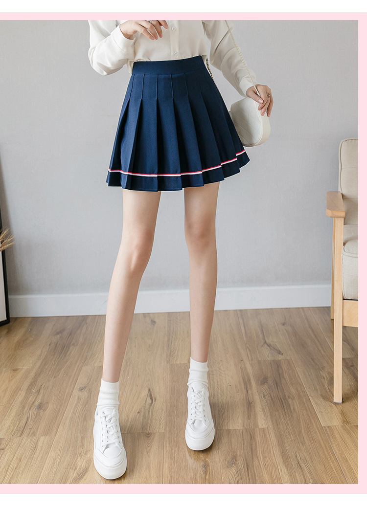 Women Pleated Mini Skirt with Colorful Stripes, High Waist A-Line Short Skirt for Students