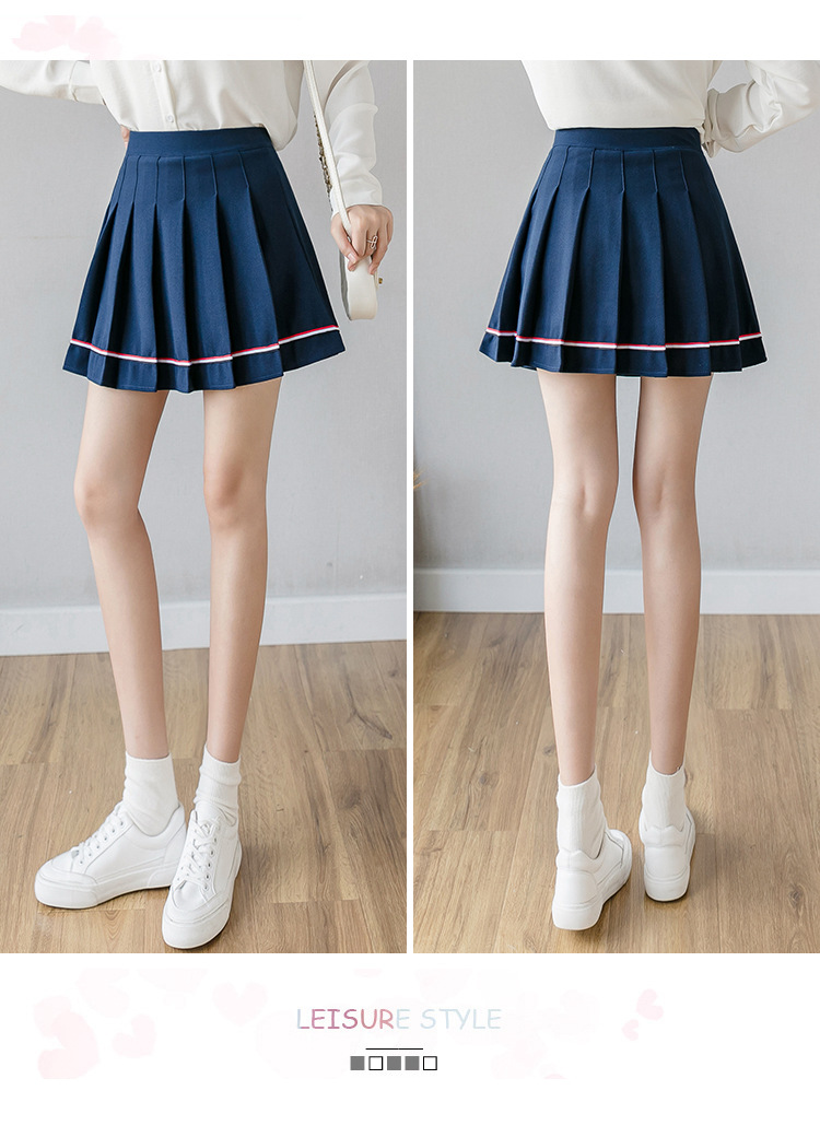 Women Pleated Mini Skirt with Colorful Stripes, High Waist A-Line Short Skirt for Students